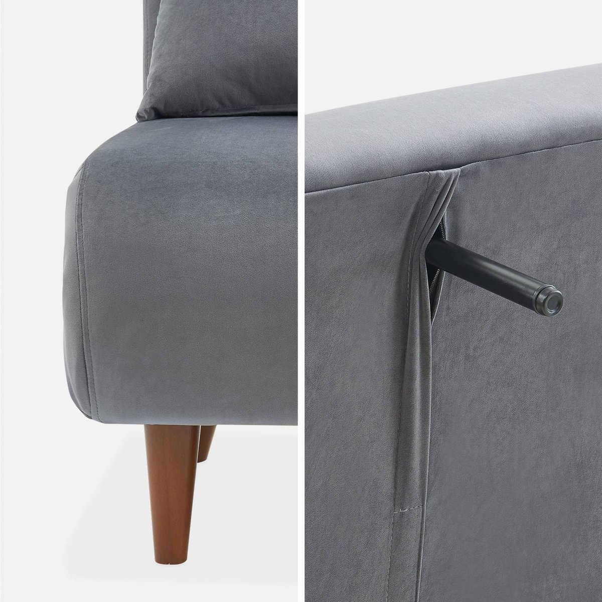 Canapé convertible 2 places velours, pieds bois GUESTA gris foncé, SWEEEK