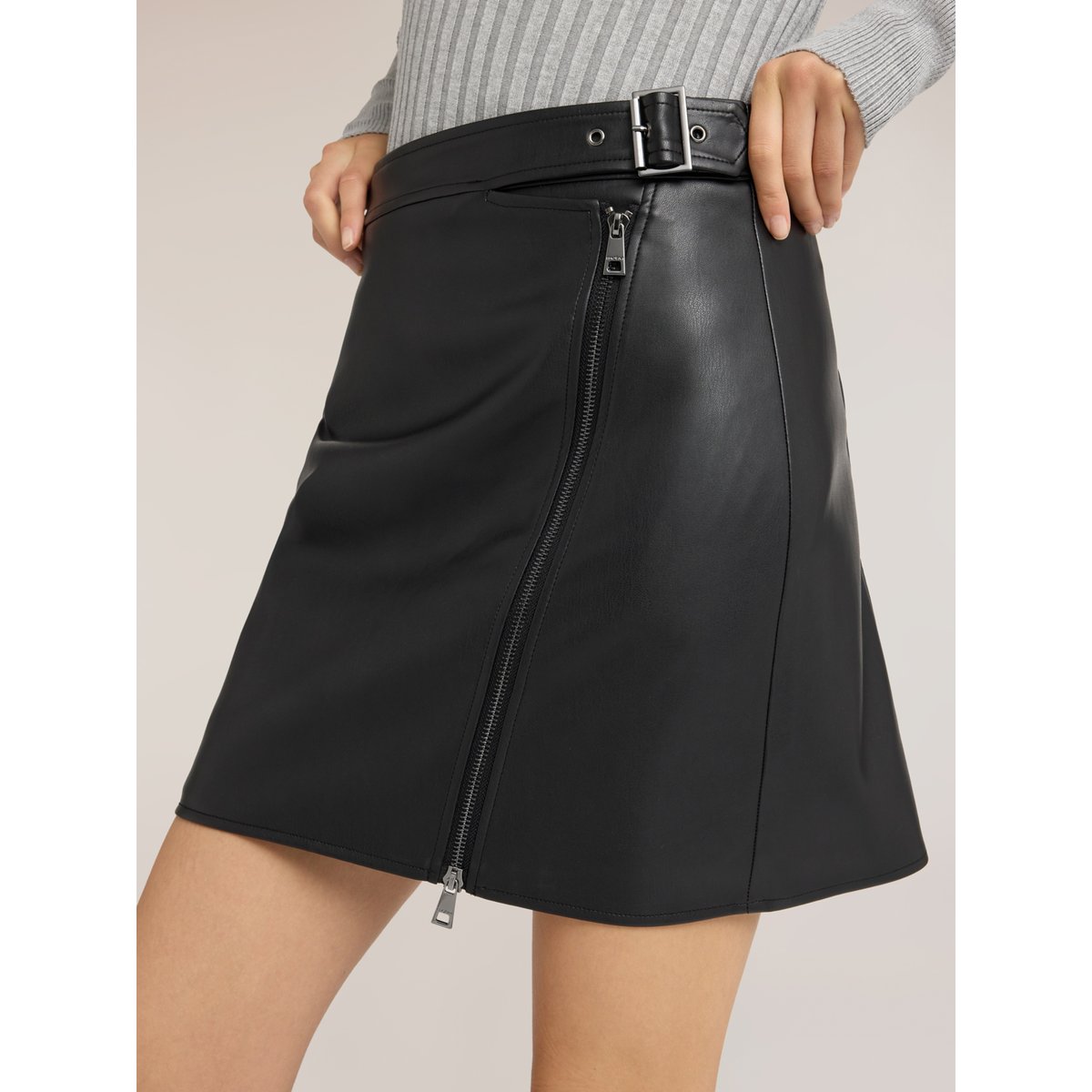 Mini-jupe biker avec zip noir, MOTIVI