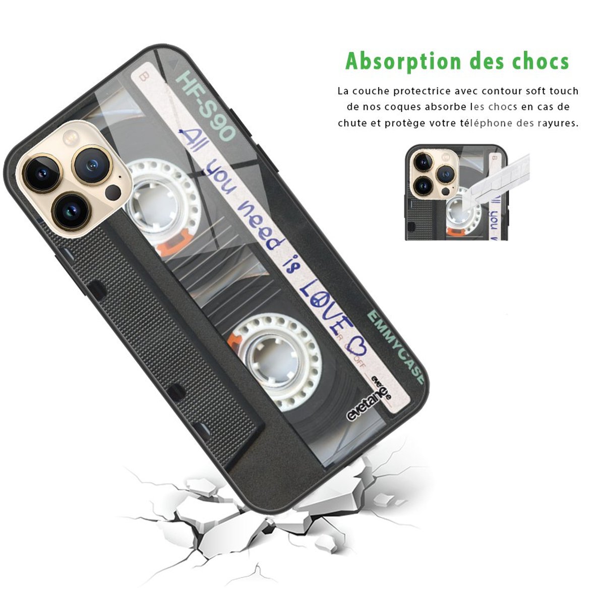 Coque soft touch glossy iPhone 13 Pro Max cassette, EVETANE
