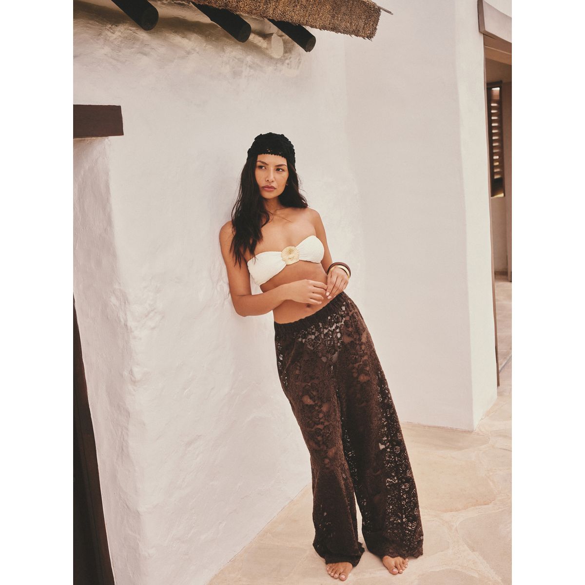Pantalon large en dentelle chenille marron chocolat, NEXT