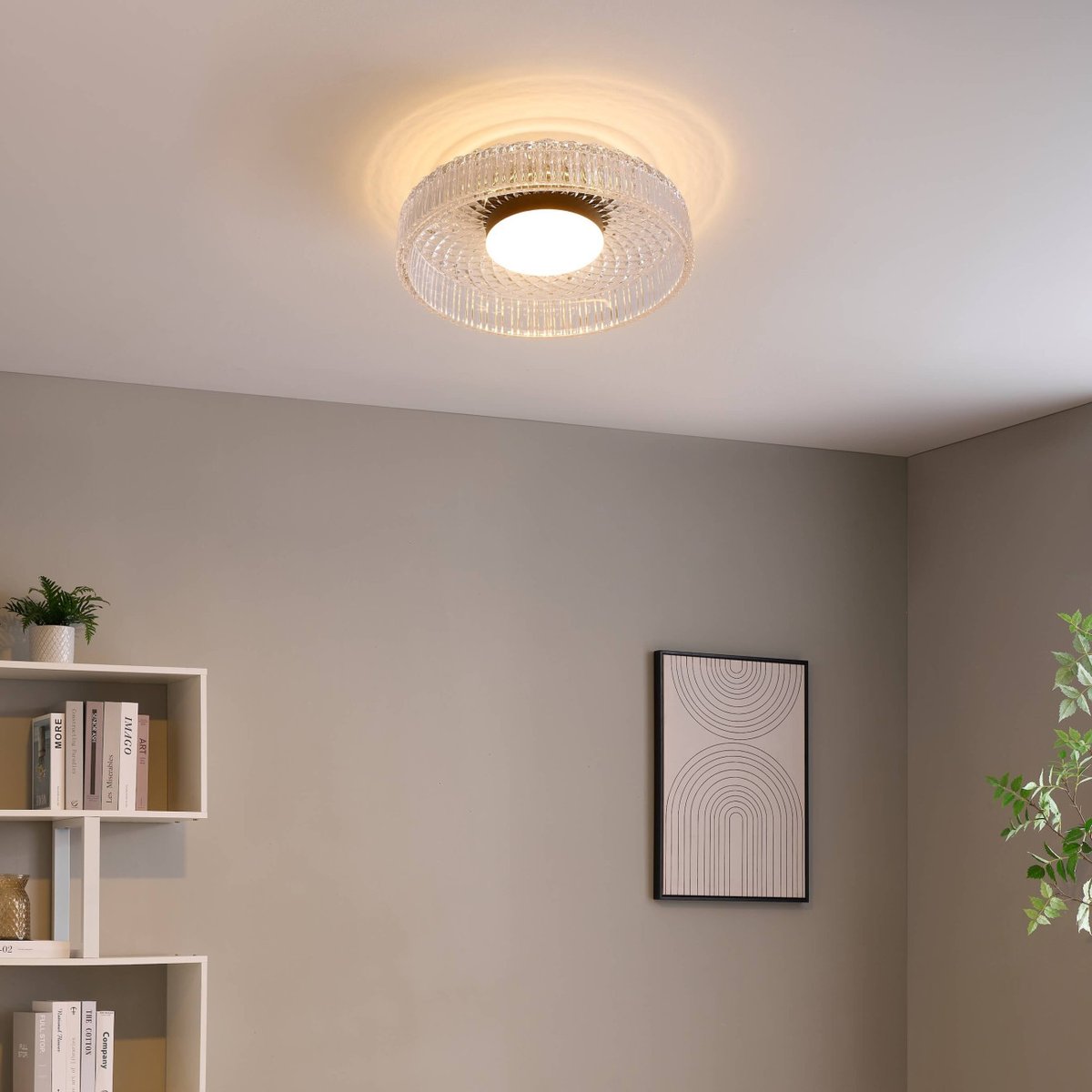 Plafonnier LED verre strié moderne - DAMIAN transparent et noir, KOSILUM