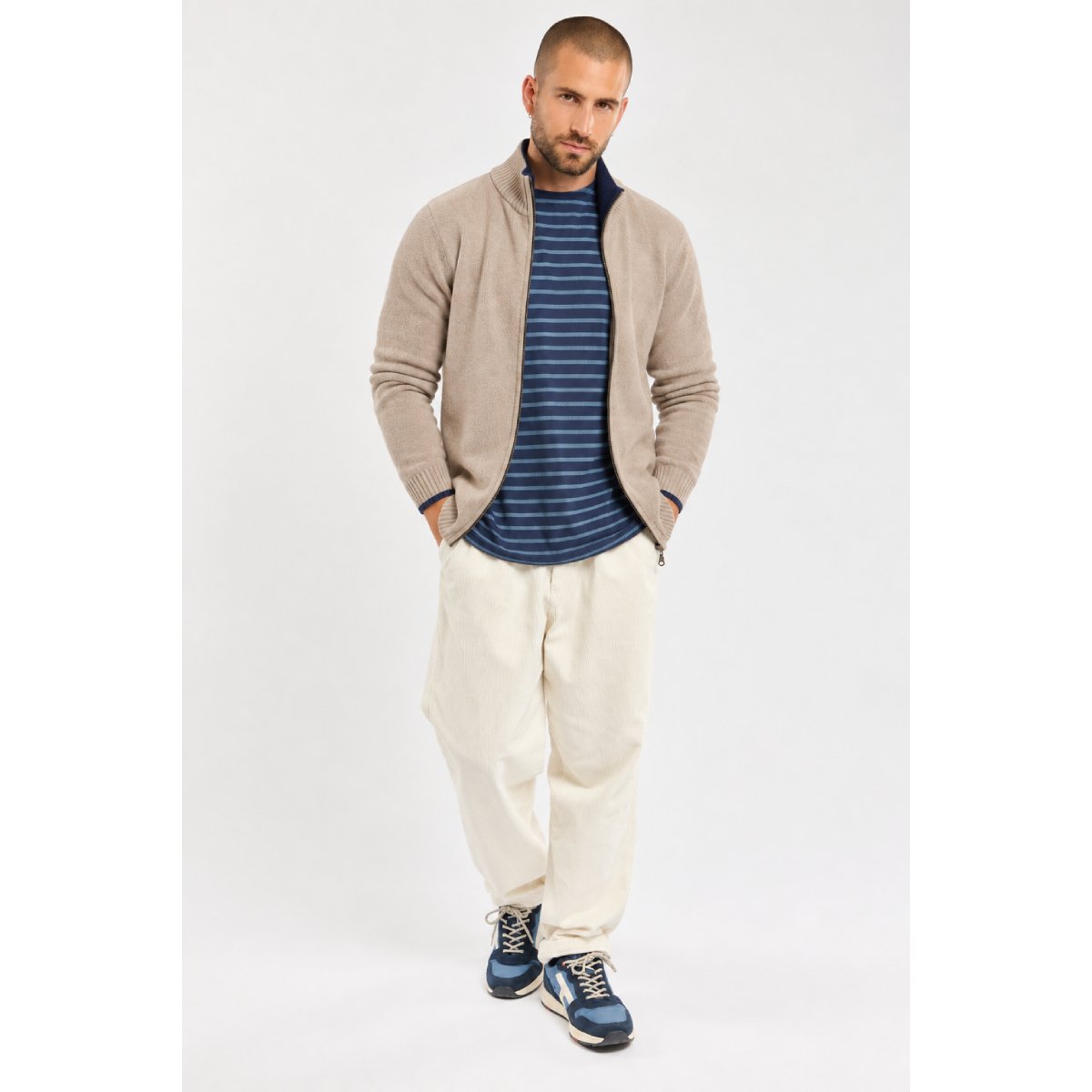 Gilet zippé col montant Bérac - laine beige h26, GUY DE BERAC