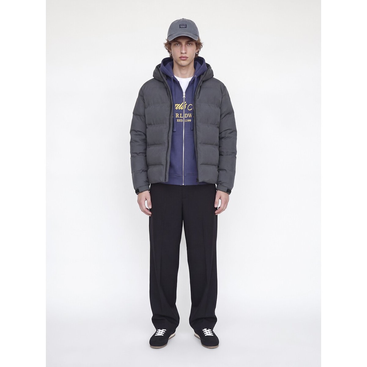 Piumino corto cappuccio fisso e collo alto, per l'inverno grigio asfalto, JACK & JONES