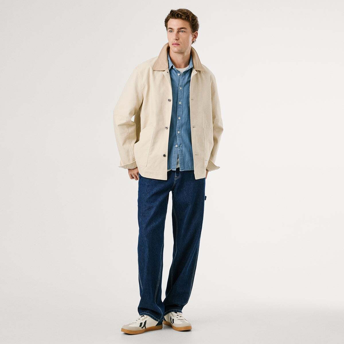 Veste En Toile Avec Col Chemise beige pied, PEPE JEANS
