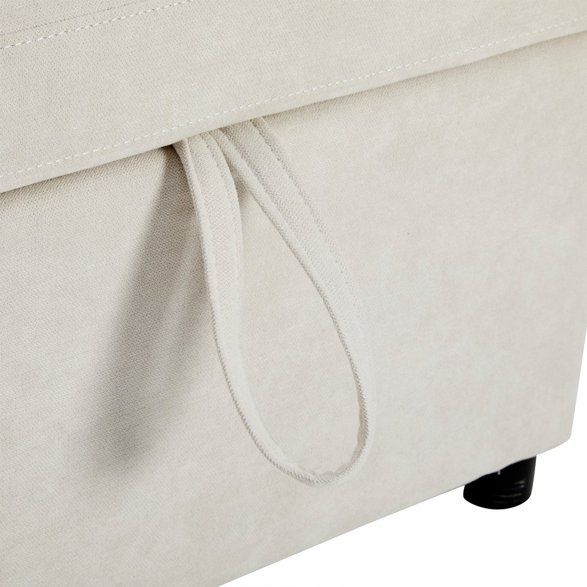 Canapé d’angle convertible 4 places en tissu gris foncé avec coffre de rangement, port USB intégré et étagère latérale, SCANDA beige, MEUBLES COSY