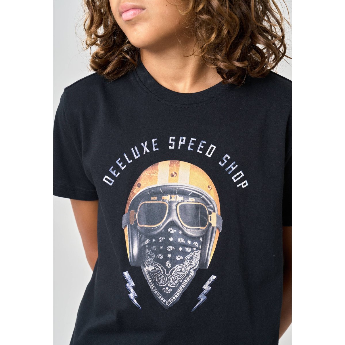T-shirt garçon en 100% coton jersey imprimé biker HELMUP black, DEELUXE