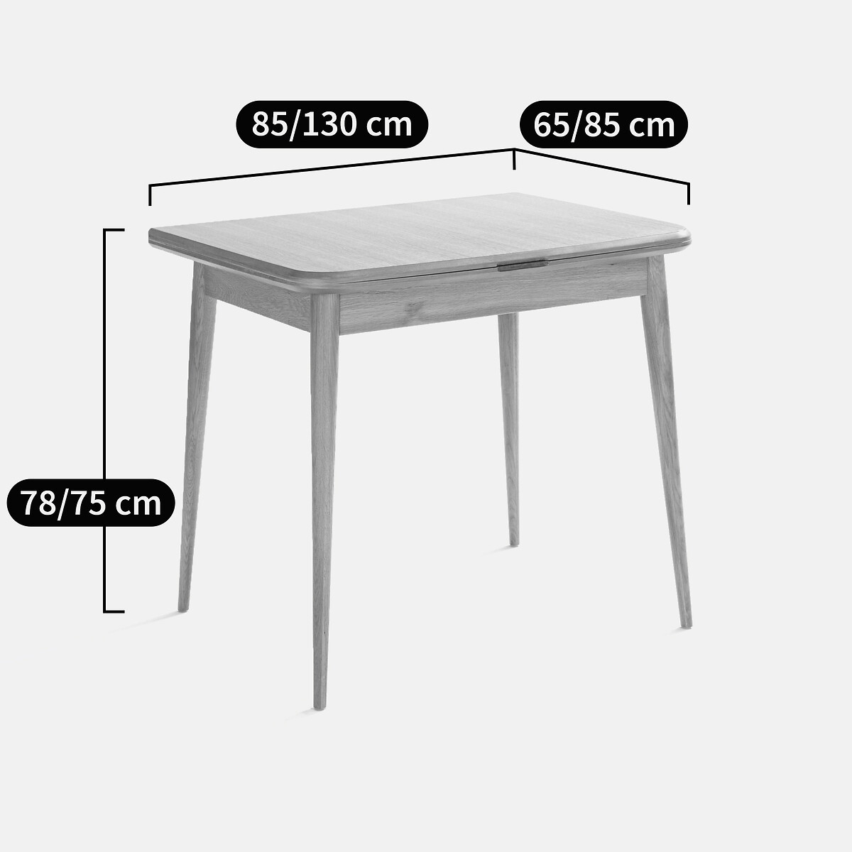 Table de cuisine extensible, plaqué chêne, AYLIN chêne, LA REDOUTE INTERIEURS