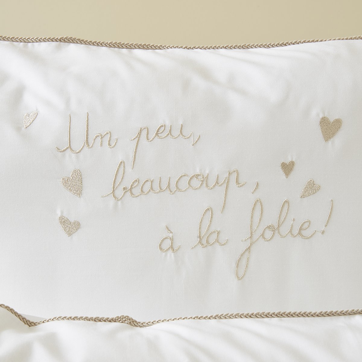 Taie d'oreiller brodée MOTS TENDRES blanc, SYLVIE THIRIEZ