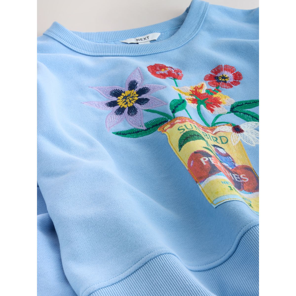 Sweat motif de fleurs en conserve brodées bleu pâle, NEXT