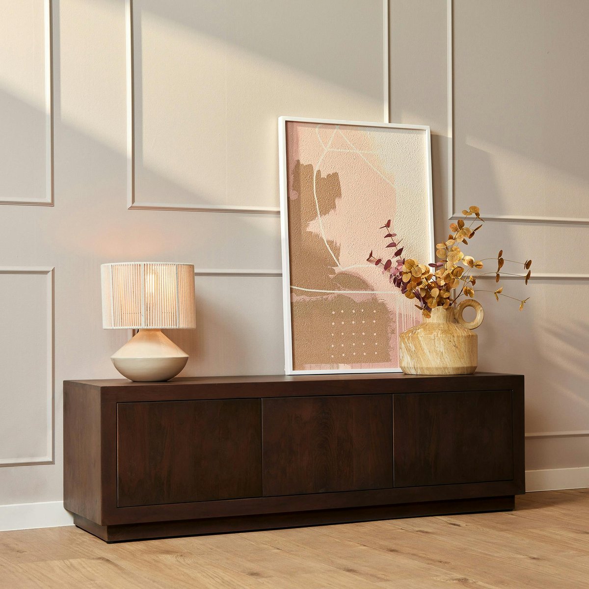 Meuble TV 150 cm 3 portes en bois MONTARO brun, PIER IMPORT