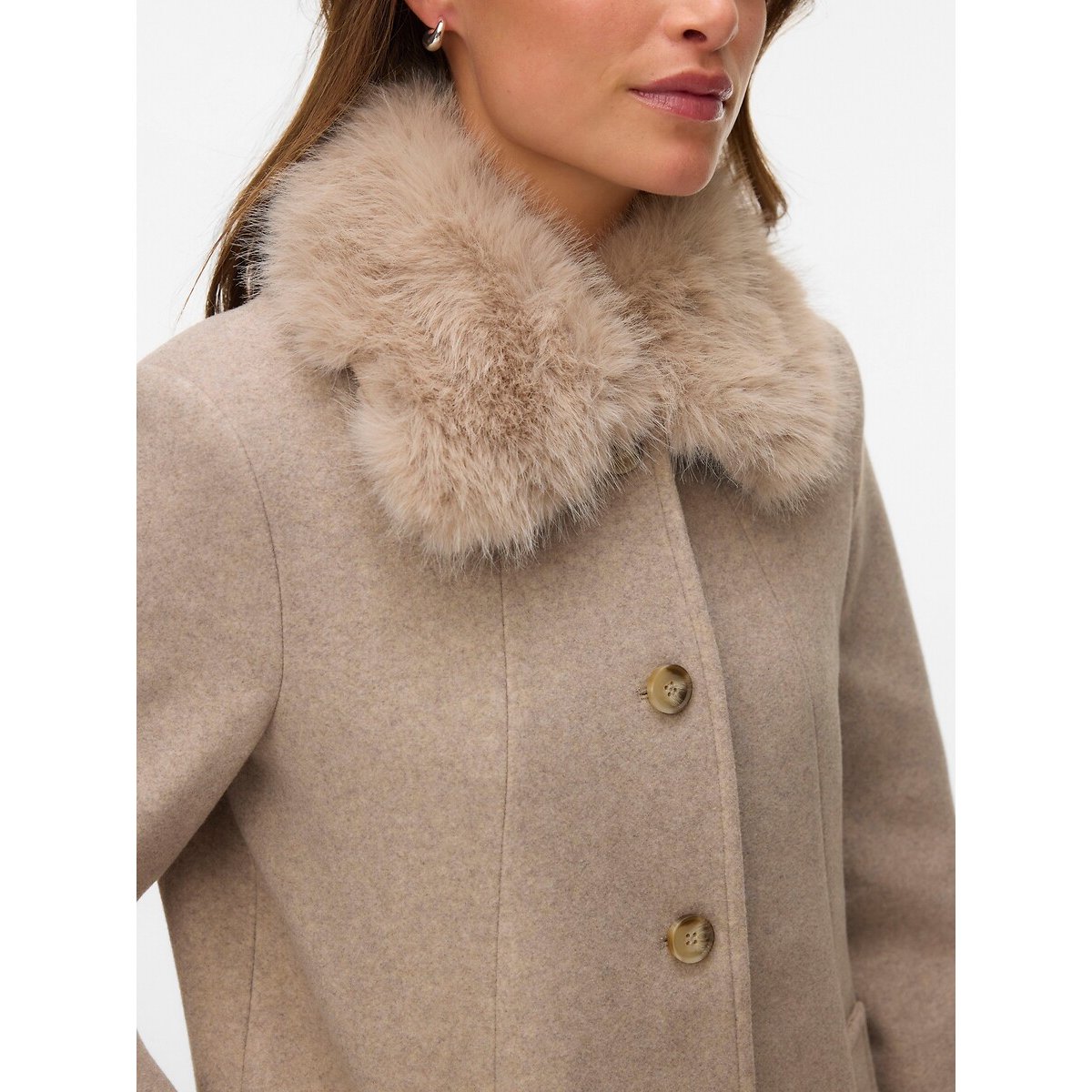 Manteau avec col imitation fourrure ecru, VERO MODA