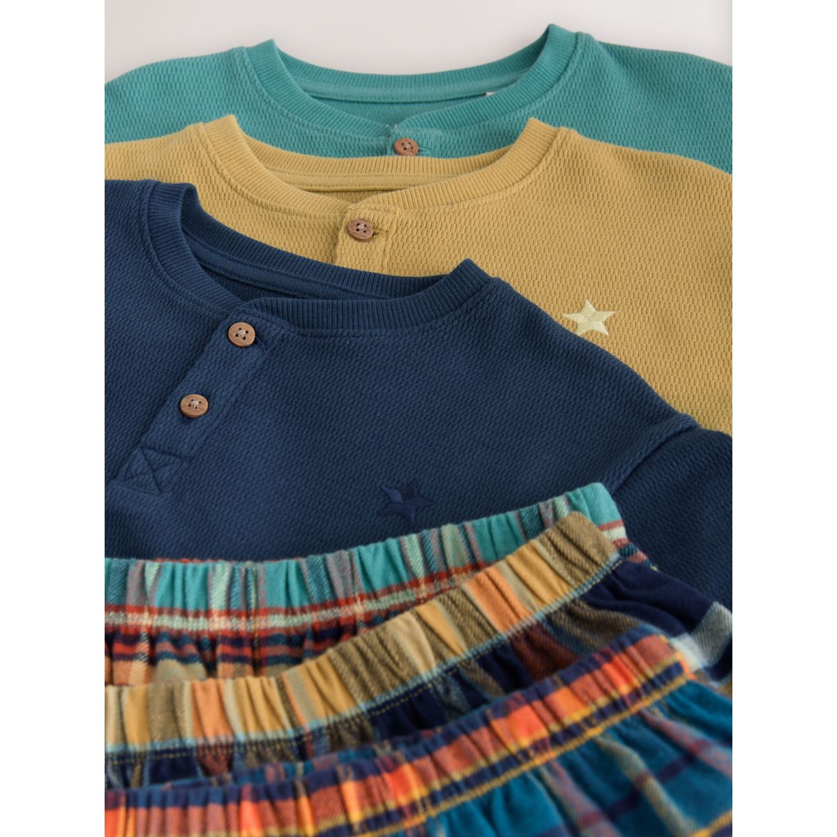 Bas de pyjama tissé à carreaux, lot 3 bleu marine/ocre/turquoise, NEXT
