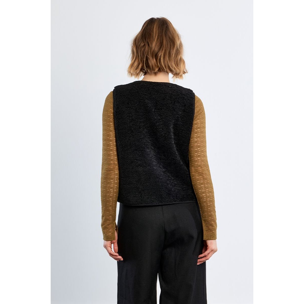 Veste sans manches, imitation mouton noir, LILI SIDONIO