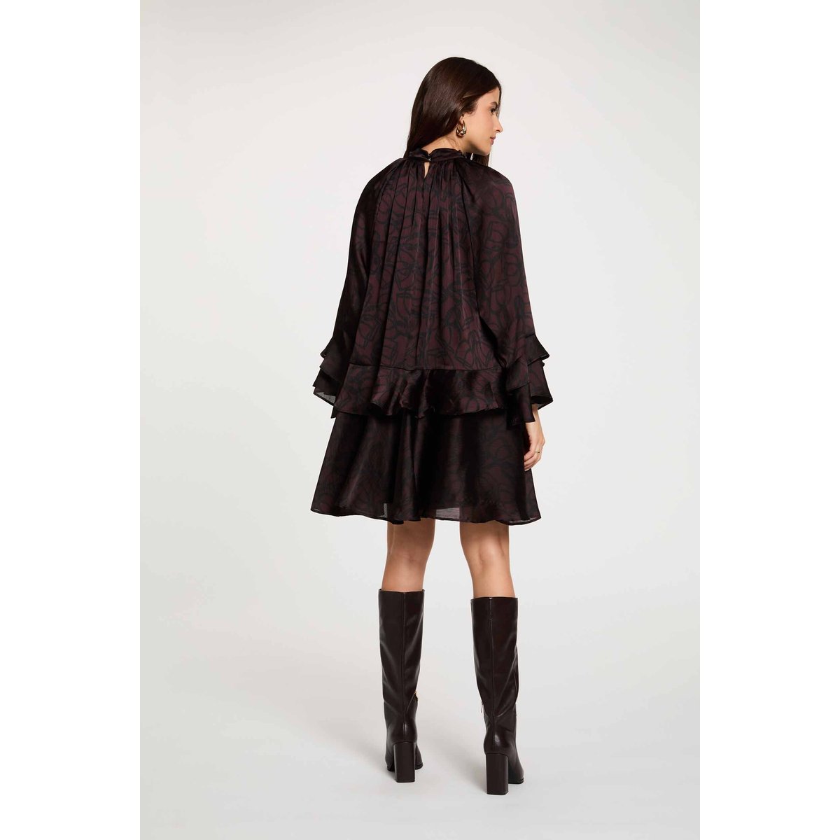 Robe courte col montant multicolore, MORGAN