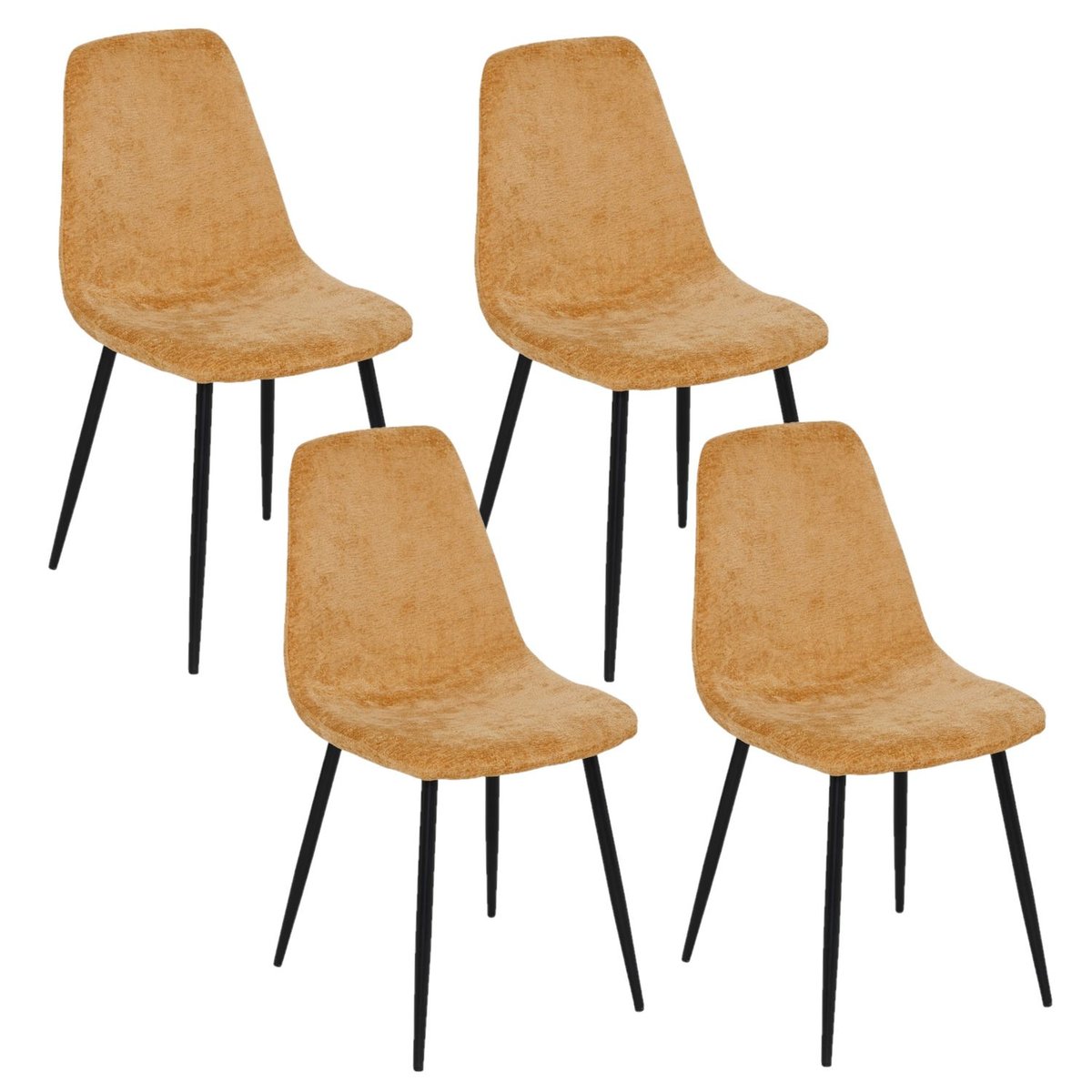 Lot de 4 chaises en tissu chenille et pieds métal TYKA orange, TOILINUX
