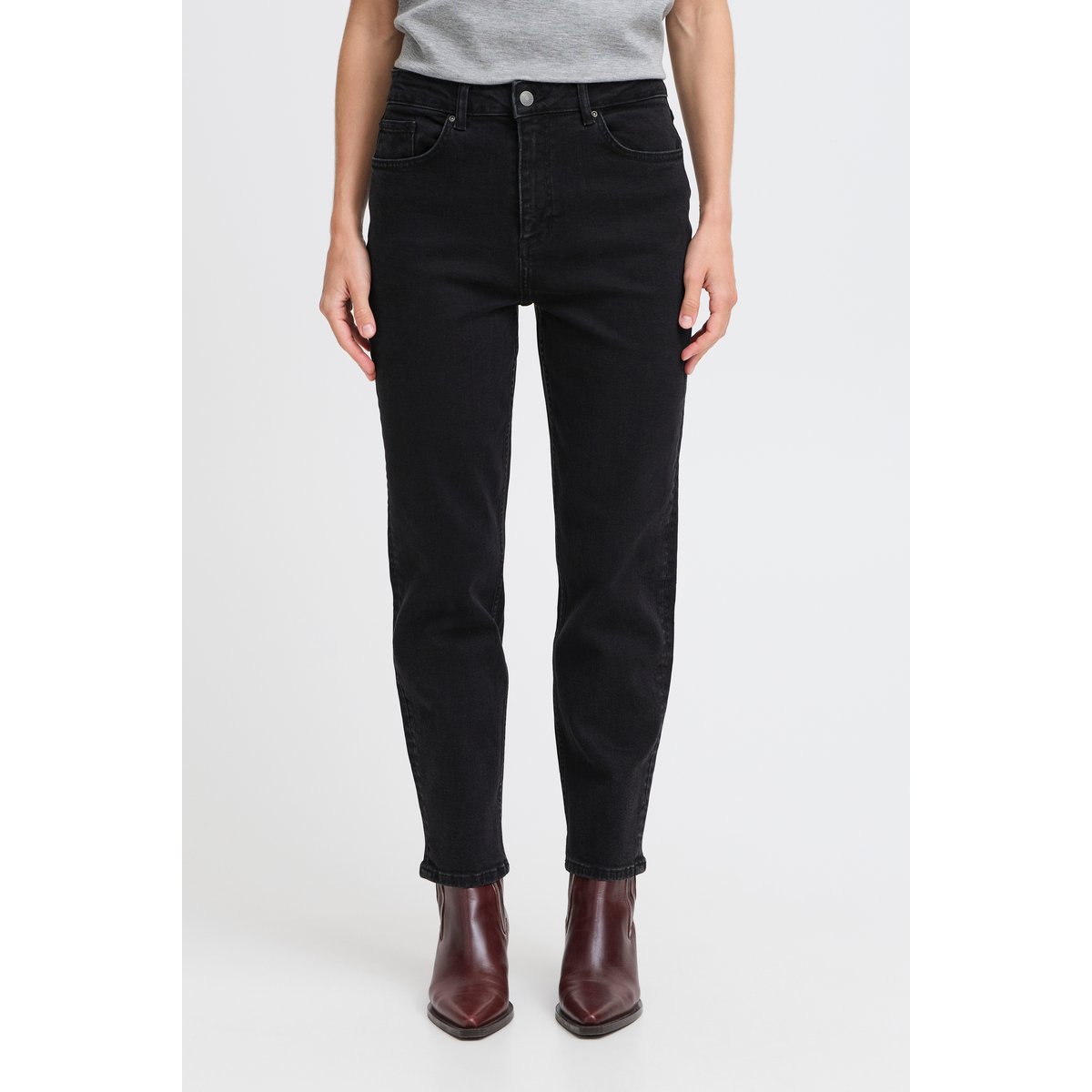 Jeans taille haute, jambes droites noir black denim, B.YOUNG