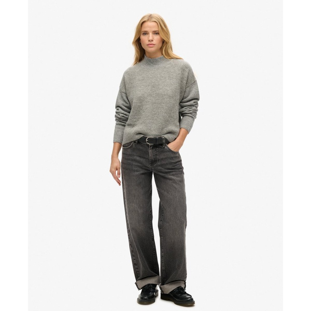 Pull à col cheminée Vintage Essential gris chiné clair, SUPERDRY