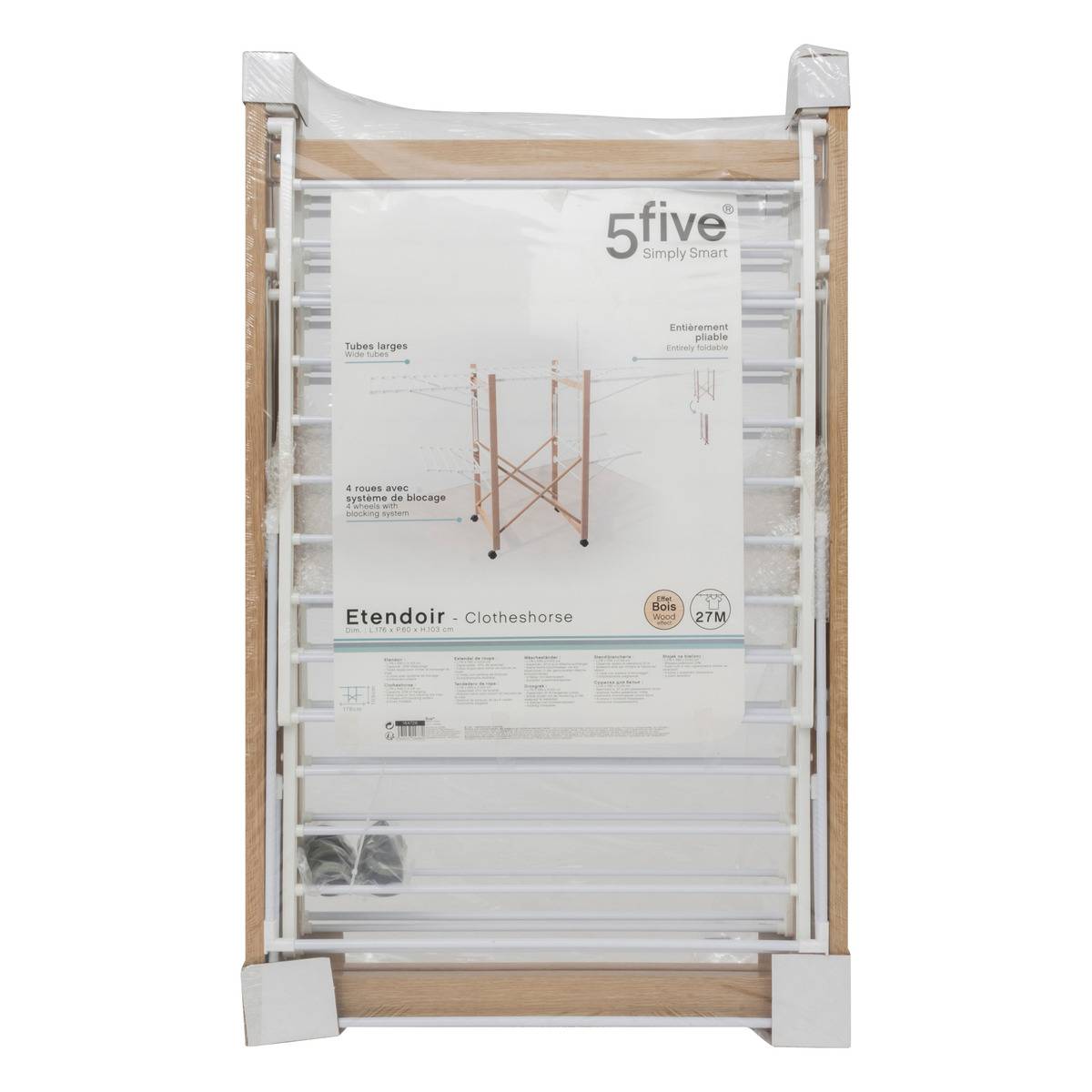 Étendoir à linge 4 roues 27m BARA blanc, 5FIVE SIMPLY SMART