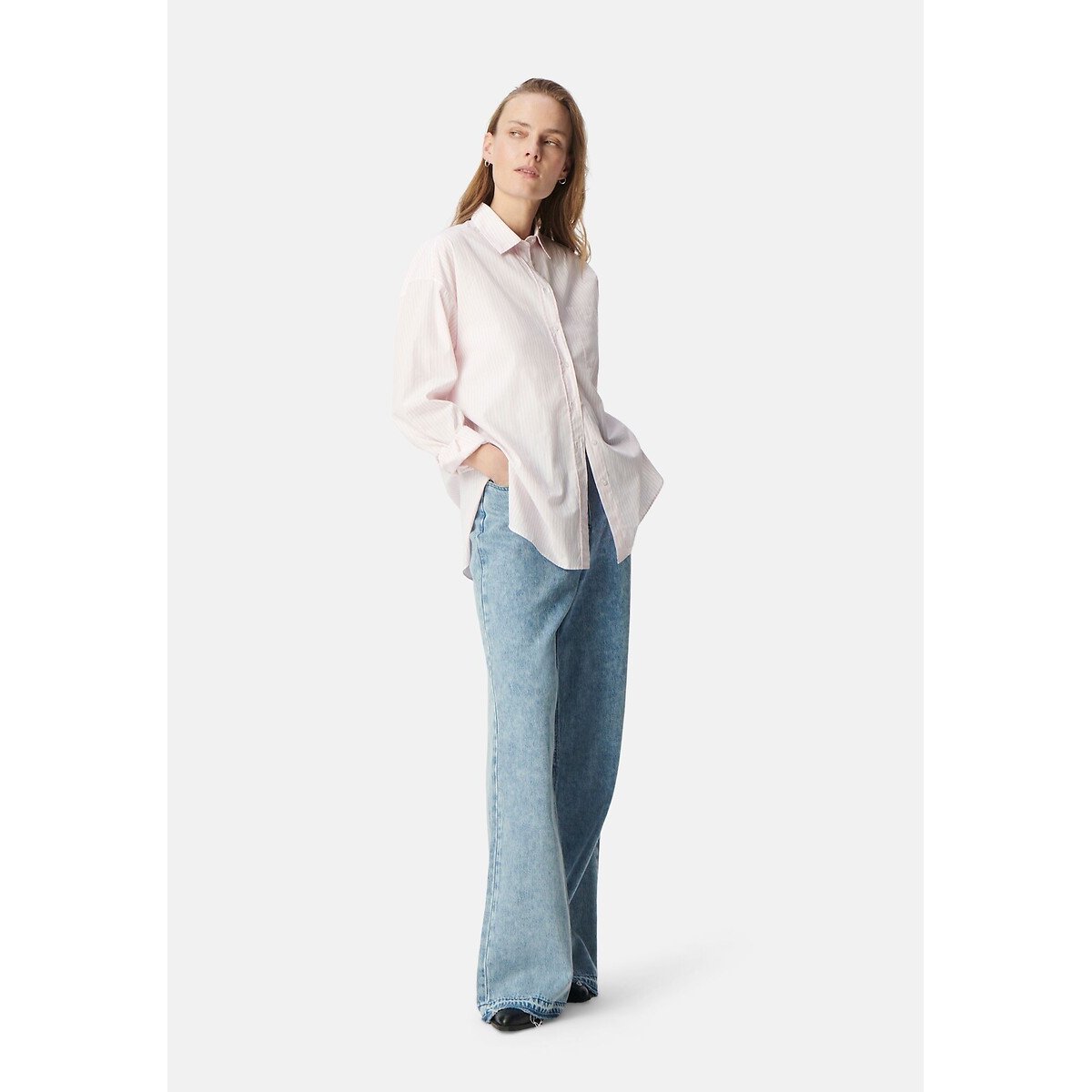 Striped Loose Fit Shirt with Long Sleeves pale pink, IKKS