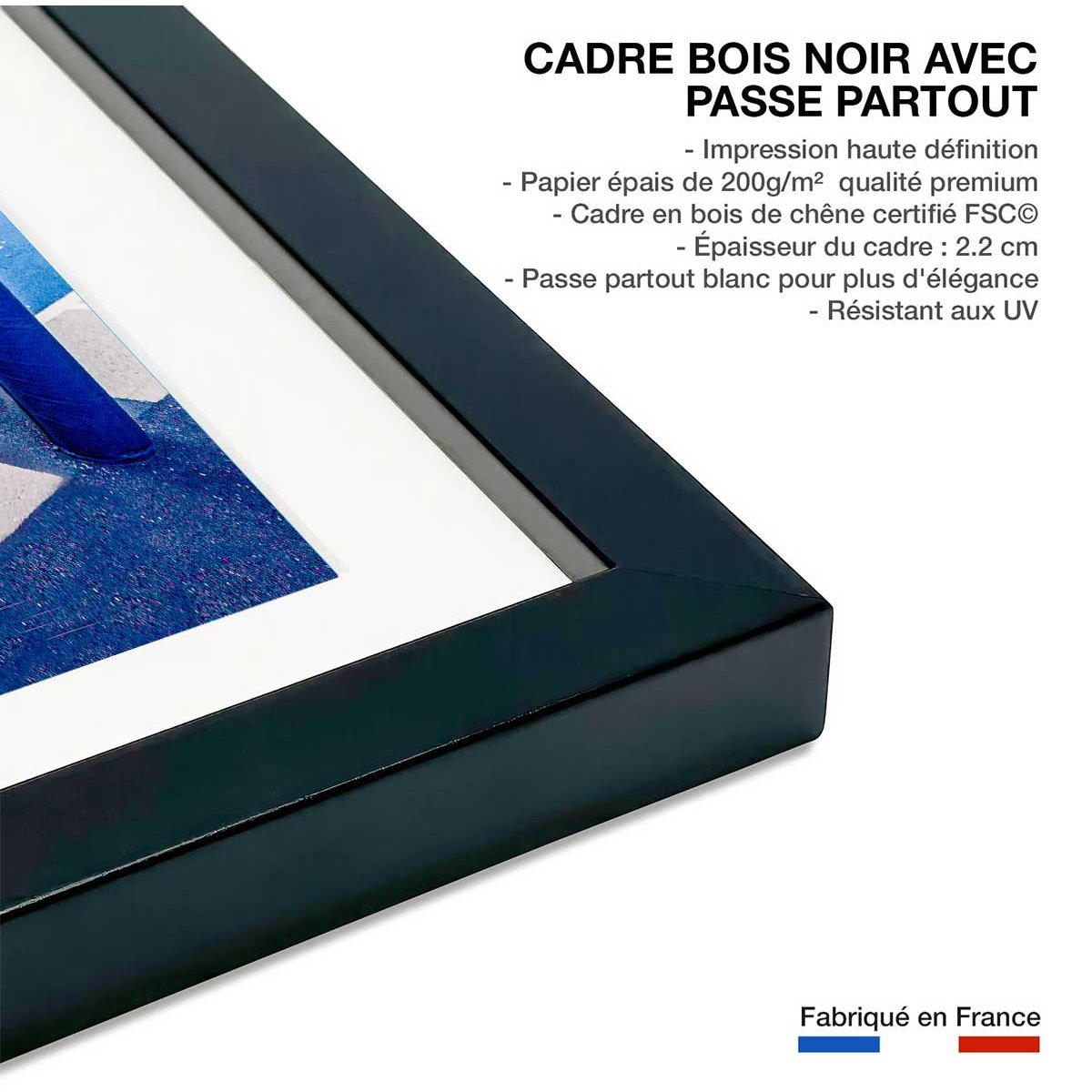 Affiche urbaine city park bleu affiche + cadre en bois - noir, HEXOA