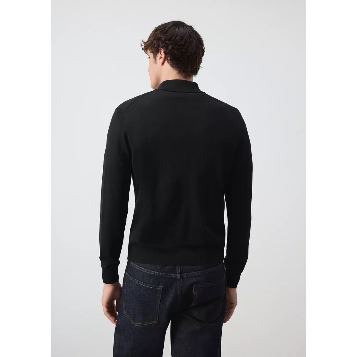 Pull-over 100 % laine mérinos col zippé noir, MANGO MAN