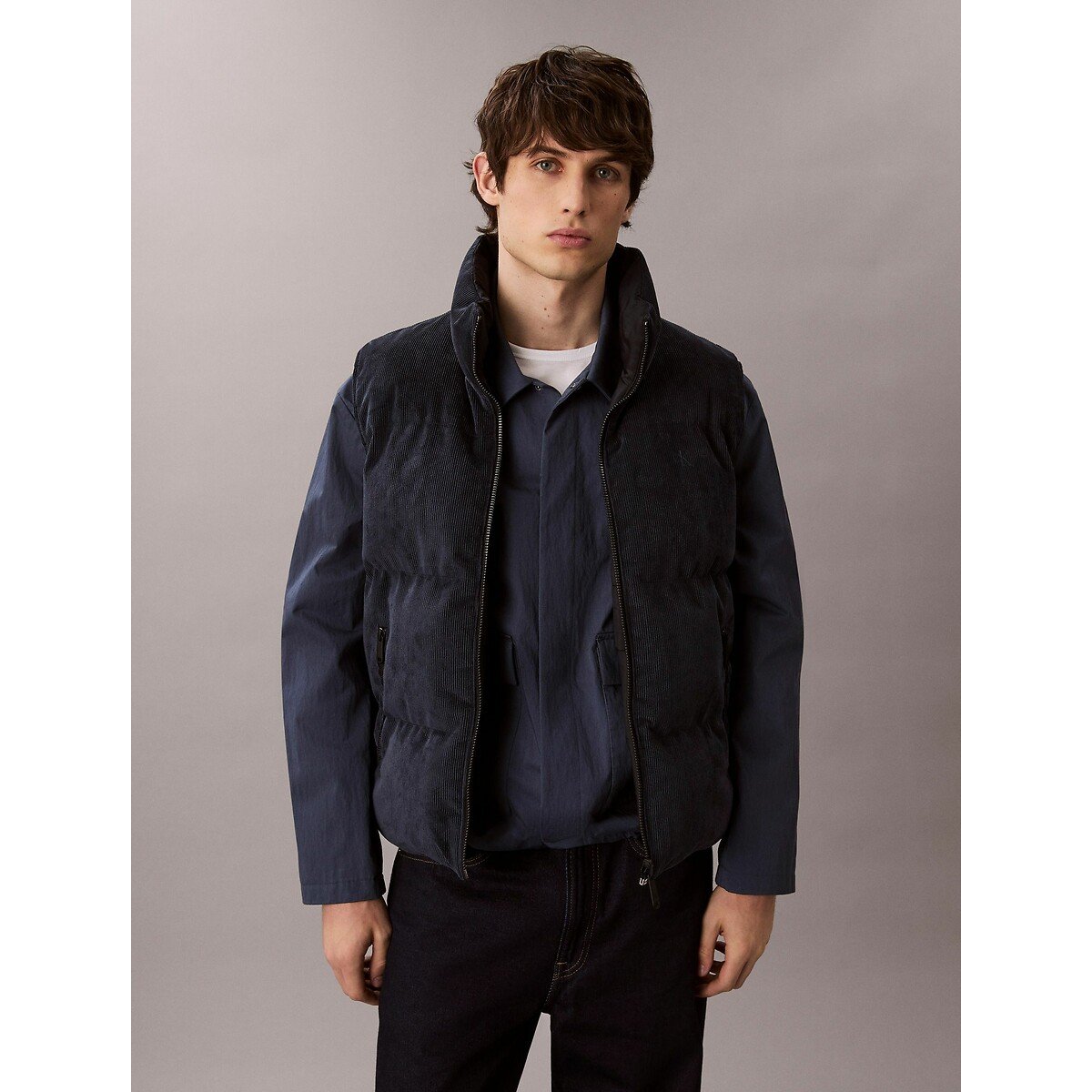 Doudoune sans manches col montant bleu marine, CALVIN KLEIN