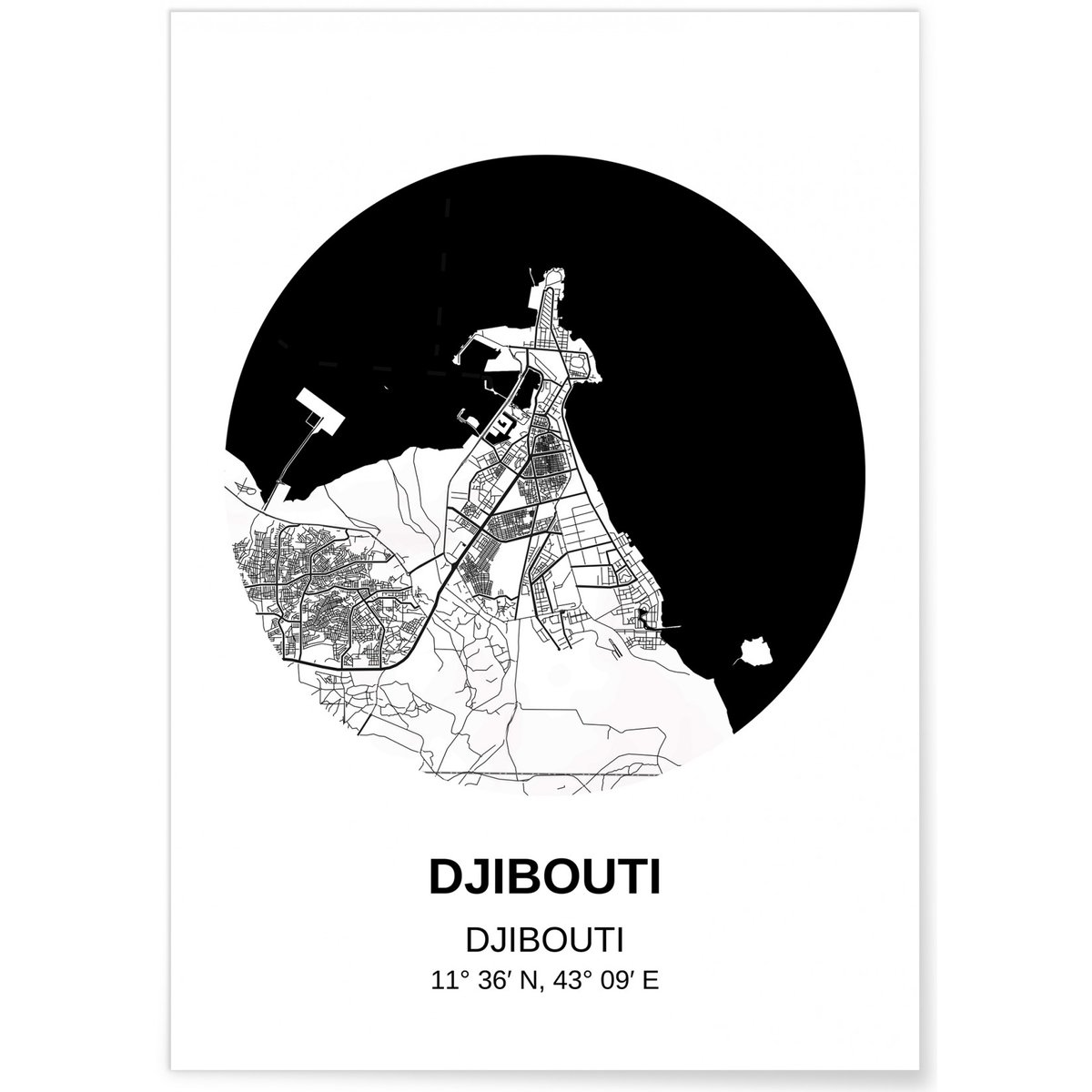 Affiche Carte Djibouti blanc, L'AFFICHERIE