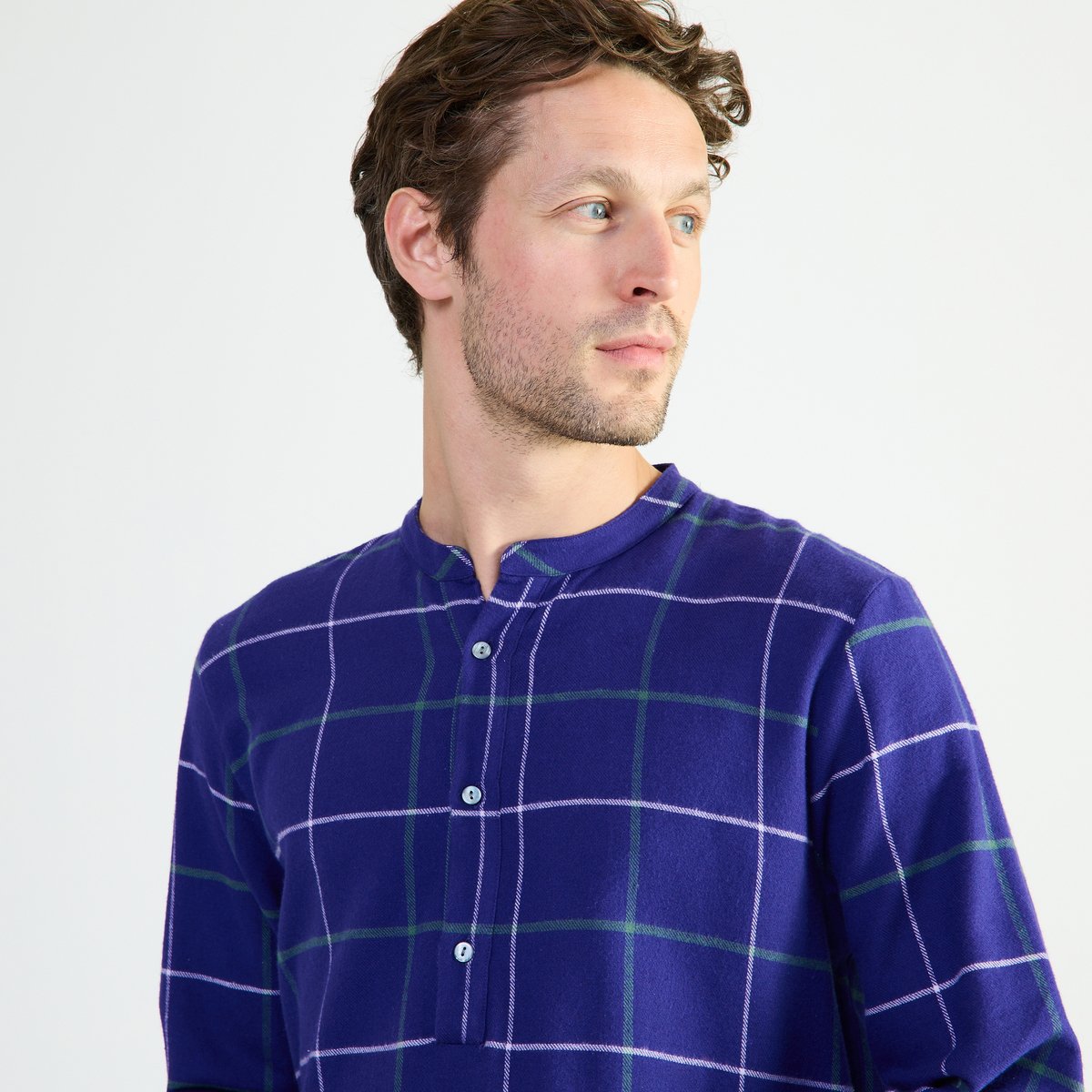 Chemise de nuit col officier en flanelle de coton DUO CHAUD boreales, LAURENCE TAVERNIER
