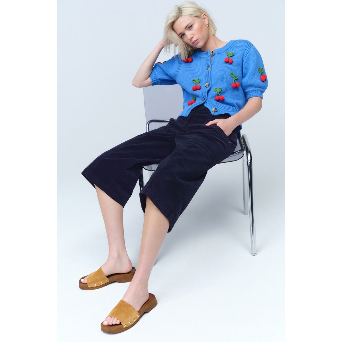 Short délavé en velours côtelé bleu marine, NEXT