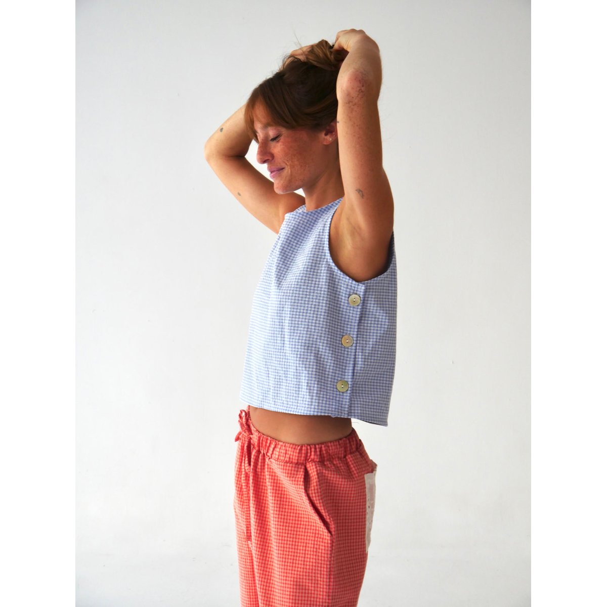 Top vichy boutons latéraux CLAUDIA bleu ciel, MINDTRAVELER