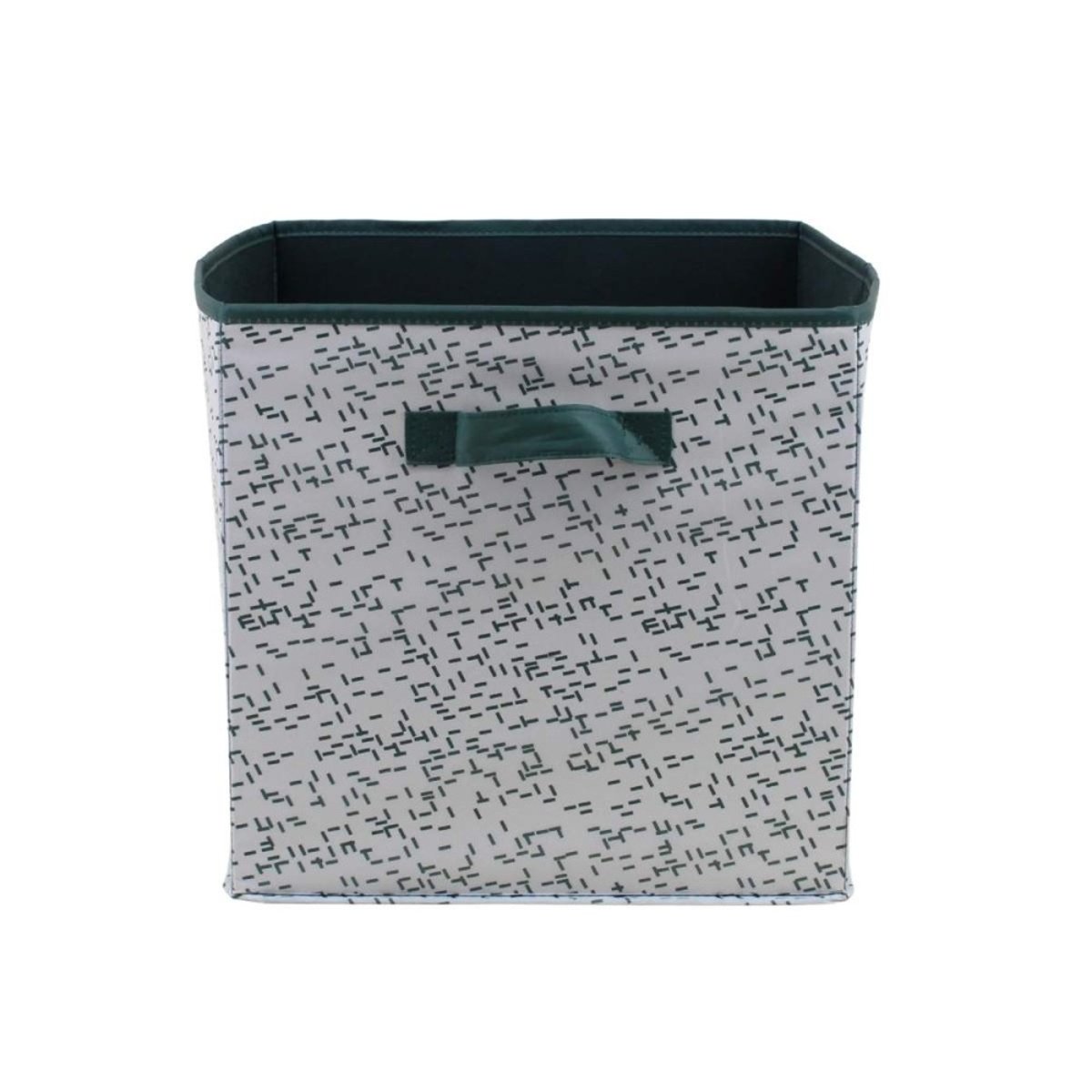 Cube de rangement en tissu blanc imprimé vert 31cm blanc, ORNAMI