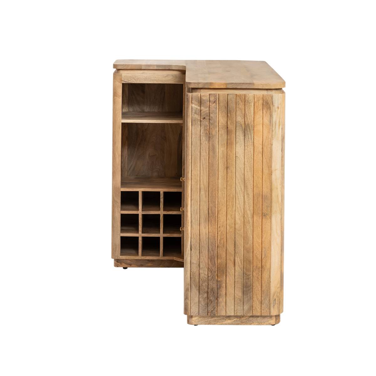 Meuble bar en angle bois de manguier LOU bois clair, MADE IN MEUBLES