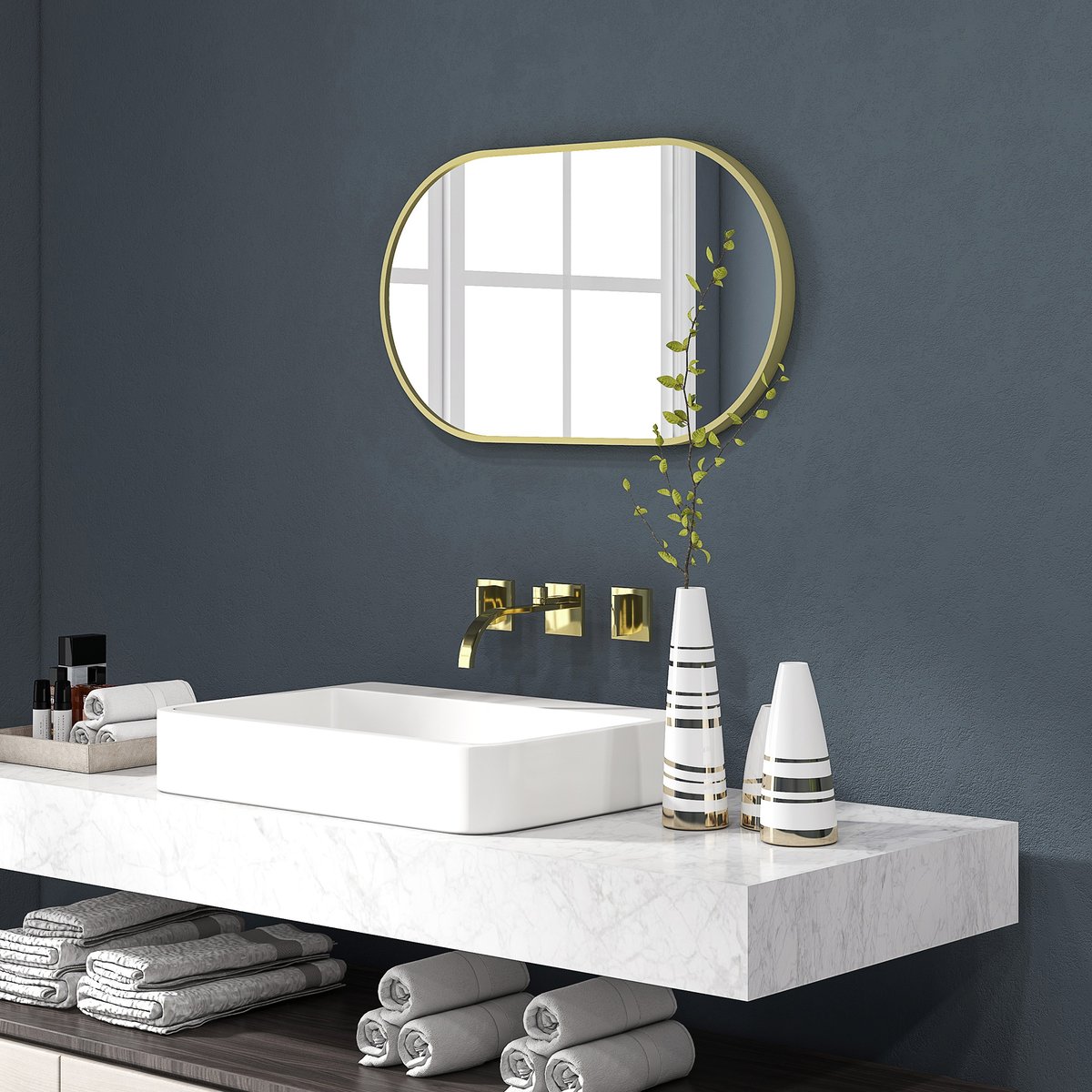 Miroir de salle de bains Alliage d'aluminium jaune, HOMCOM