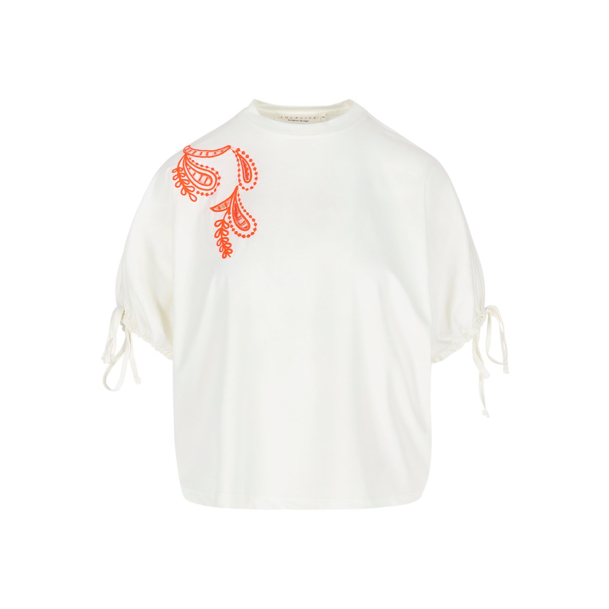 Top brodé manches nouées blanc, LOLALIZA