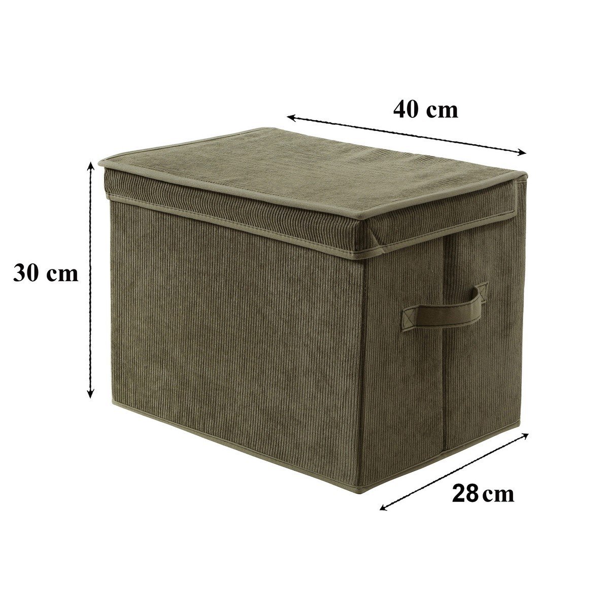Boîte rangement haute avec couvercle tissu velours côtelé kaki - H30 cm vert kaki, CALICOSY