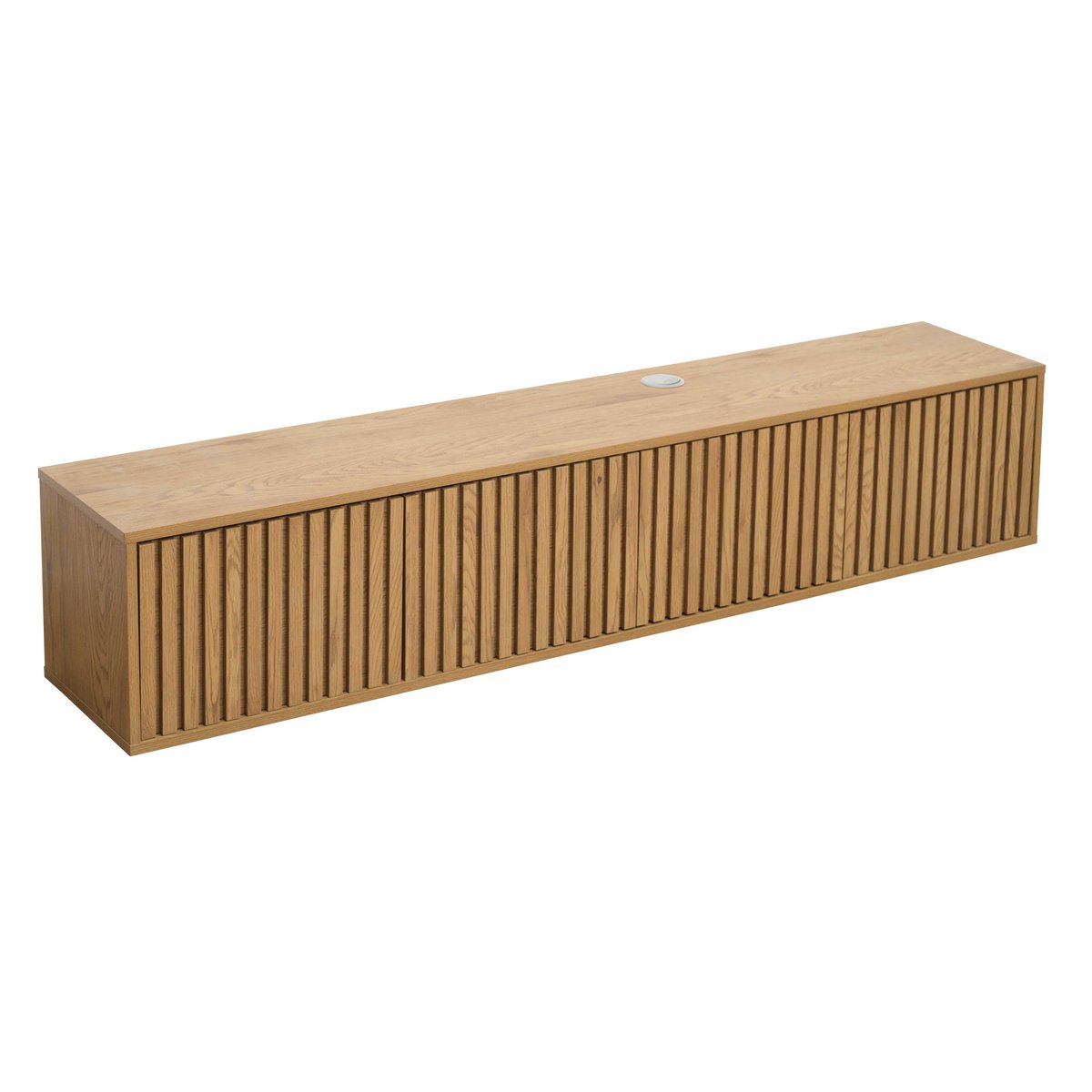Meuble TV suspendu effet bois clair 160 cm style scandinave, IVY bois clair, OVIALA
