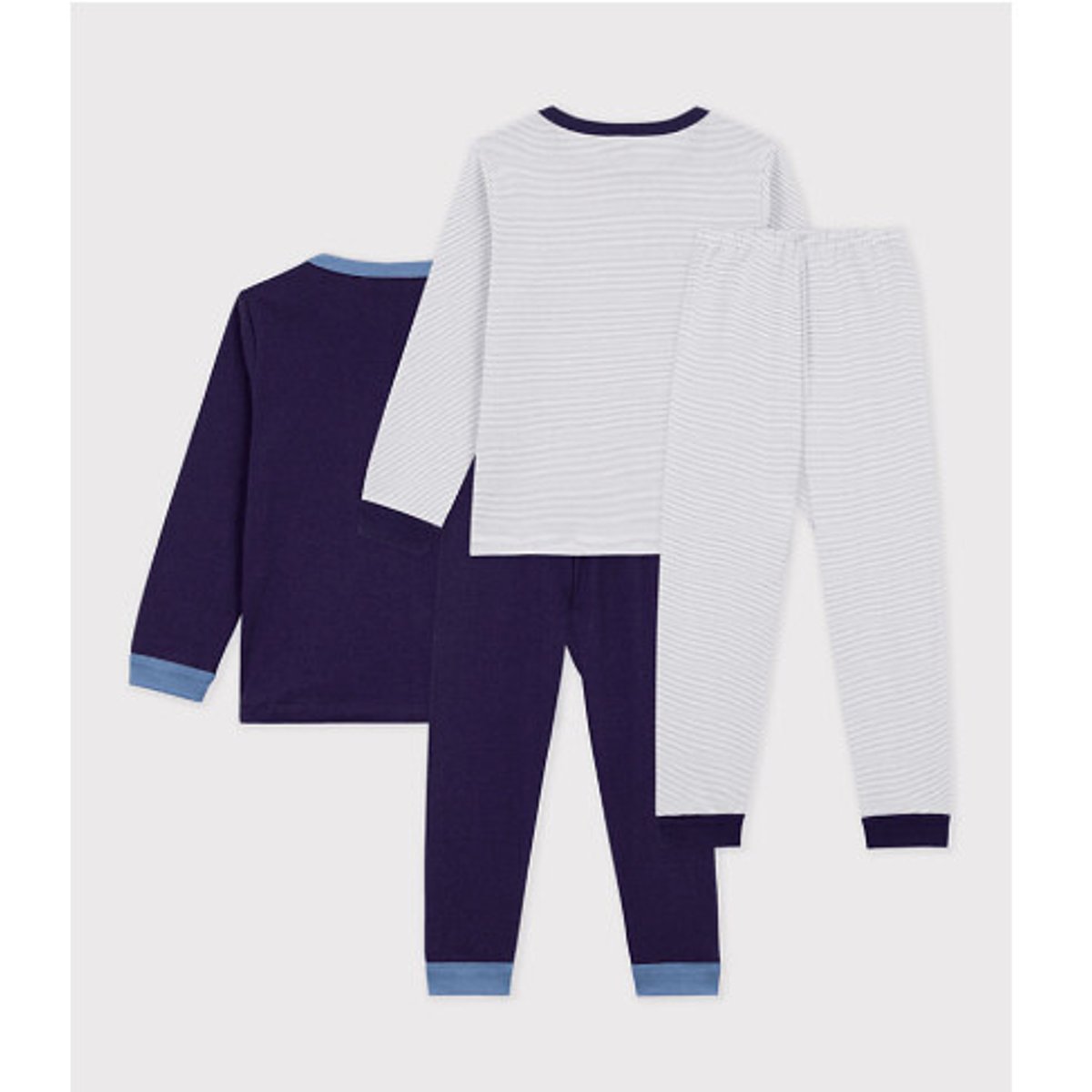 Lot de 2 pyjamas en coton, avec message et rayures rayé + bleu marine, PETIT BATEAU