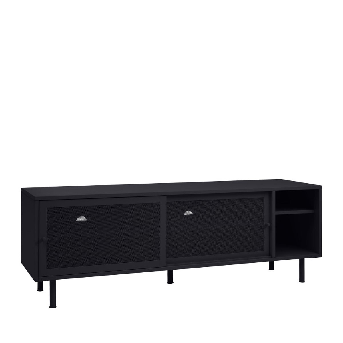 Meuble TV 2 portes, 2 niches en métal L160cm- KISO noir, DRAWER