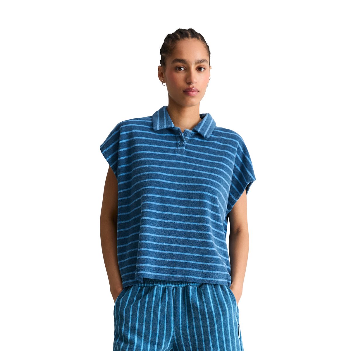 Polo en éponge relaxed en coton organique bleu, MARC O’POLO DENIM