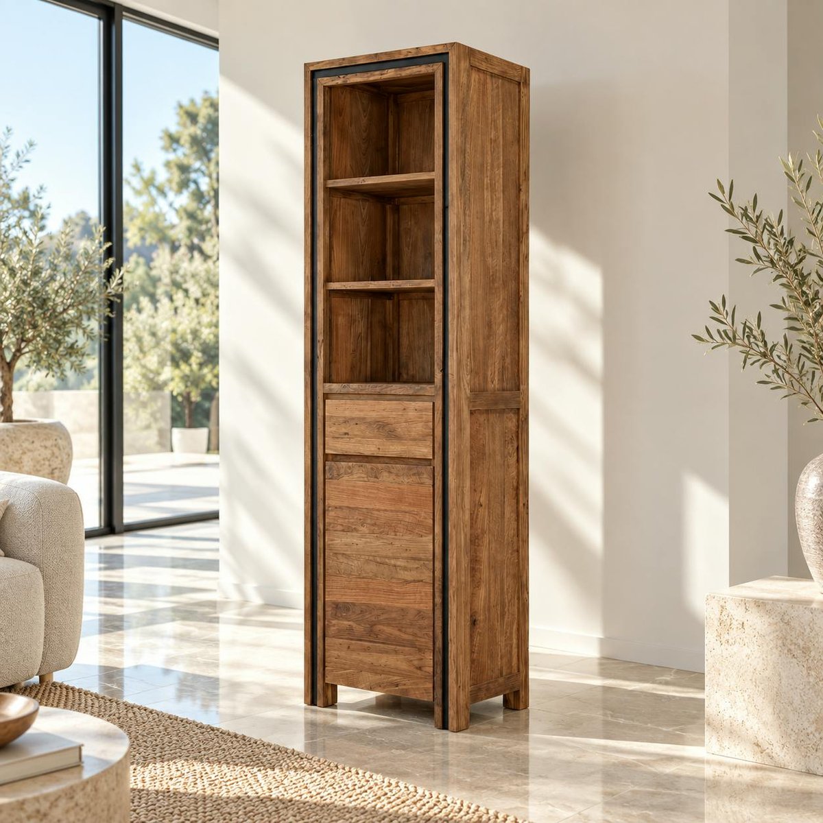 Colonne rangement en bois recyclé de teck 1 porte VADOD bois naturel, PIER IMPORT