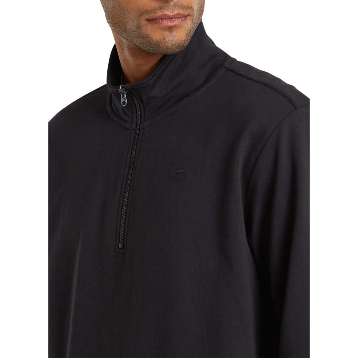 Pull en coton biologique noir uni avec une coupe droite et un col montant noir, G-Star RAW
