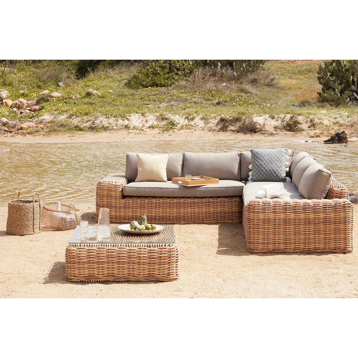 Salon d'angle en résine tressée, JUNE osier, AU JARDIN DE CHLOÉ