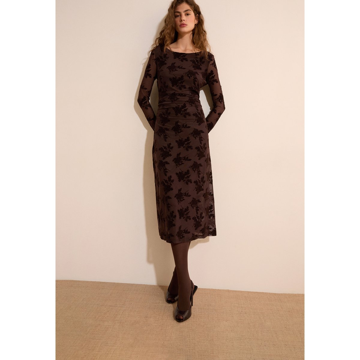 Robe longue à motifs AKELA chocolat, ETAM