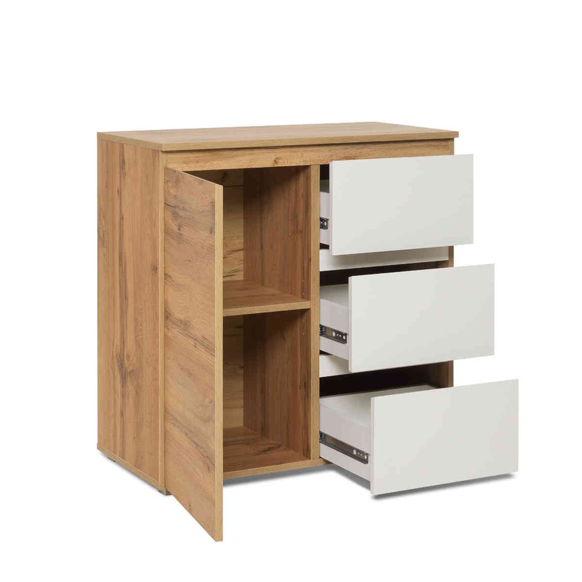 Commode 1 porte 3 tiroirs naturel, TERRE DE NUIT