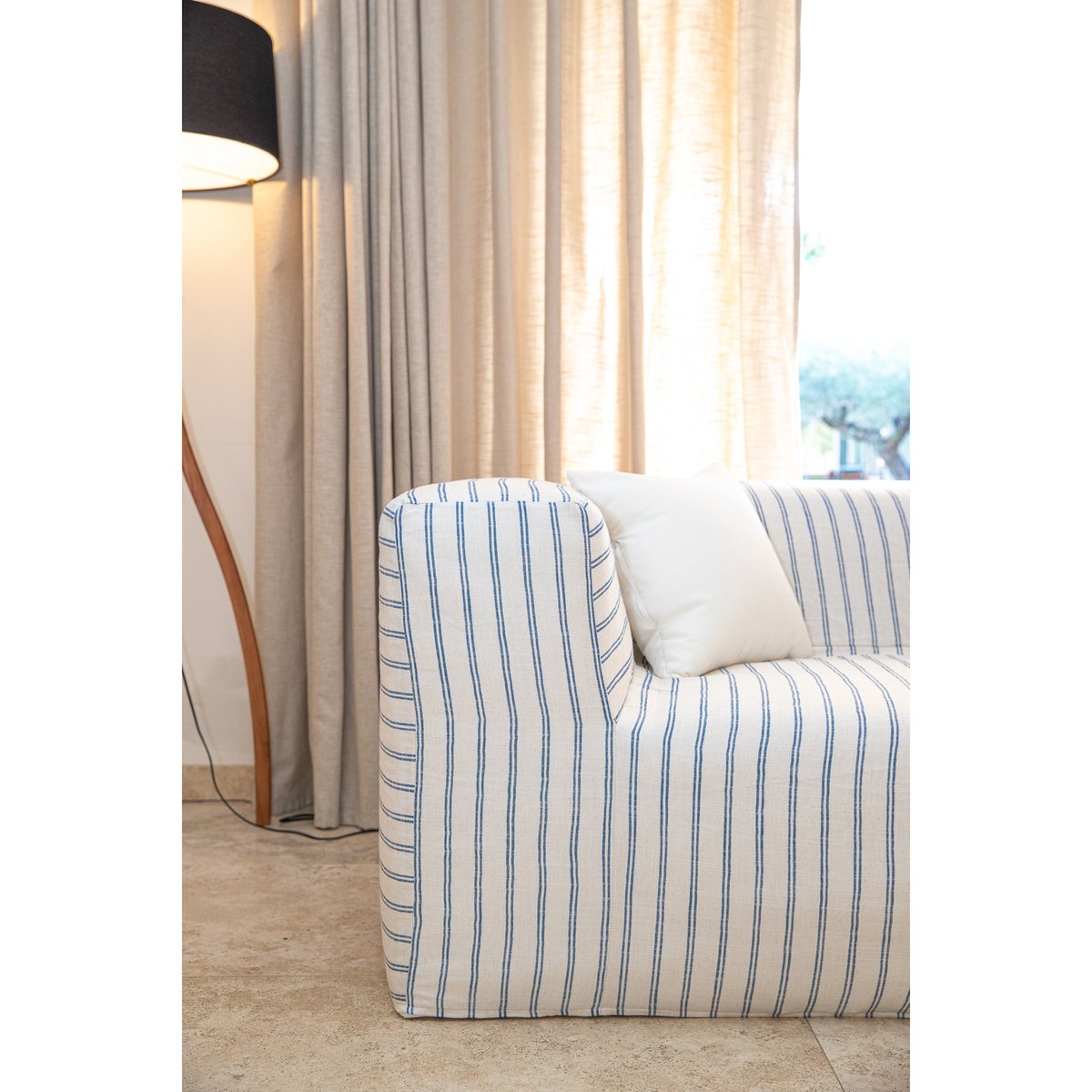 Chauffeuse pour canapé modulable en lin bleu, MX HOME