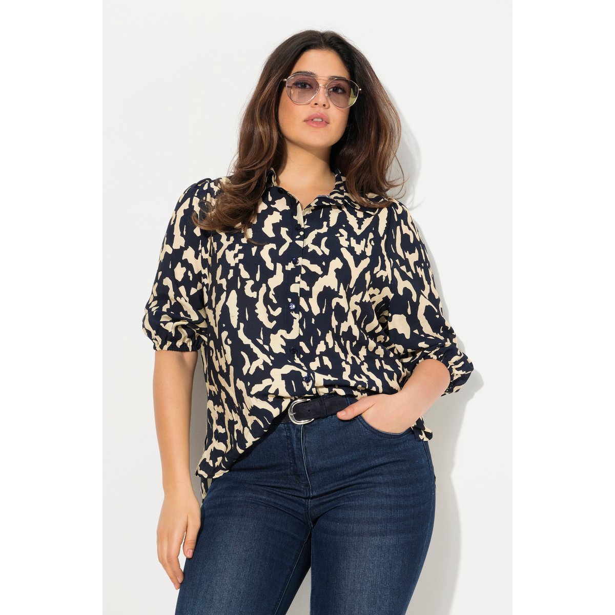 Blouse oversize, col chemise et manches 3/4 champagne clair, ULLA POPKEN