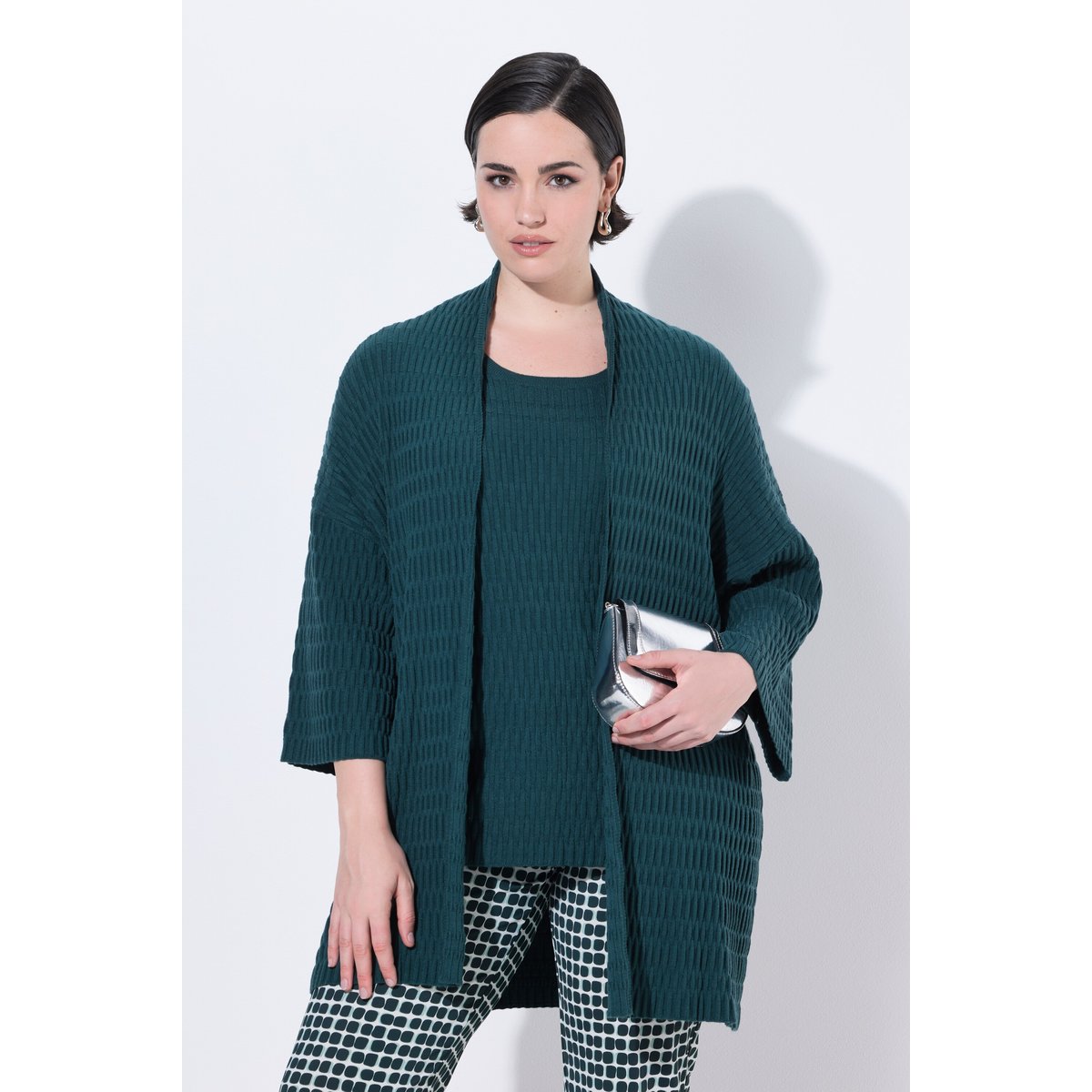 Cardigan oversize en maille texturée vert sapin, ULLA POPKEN