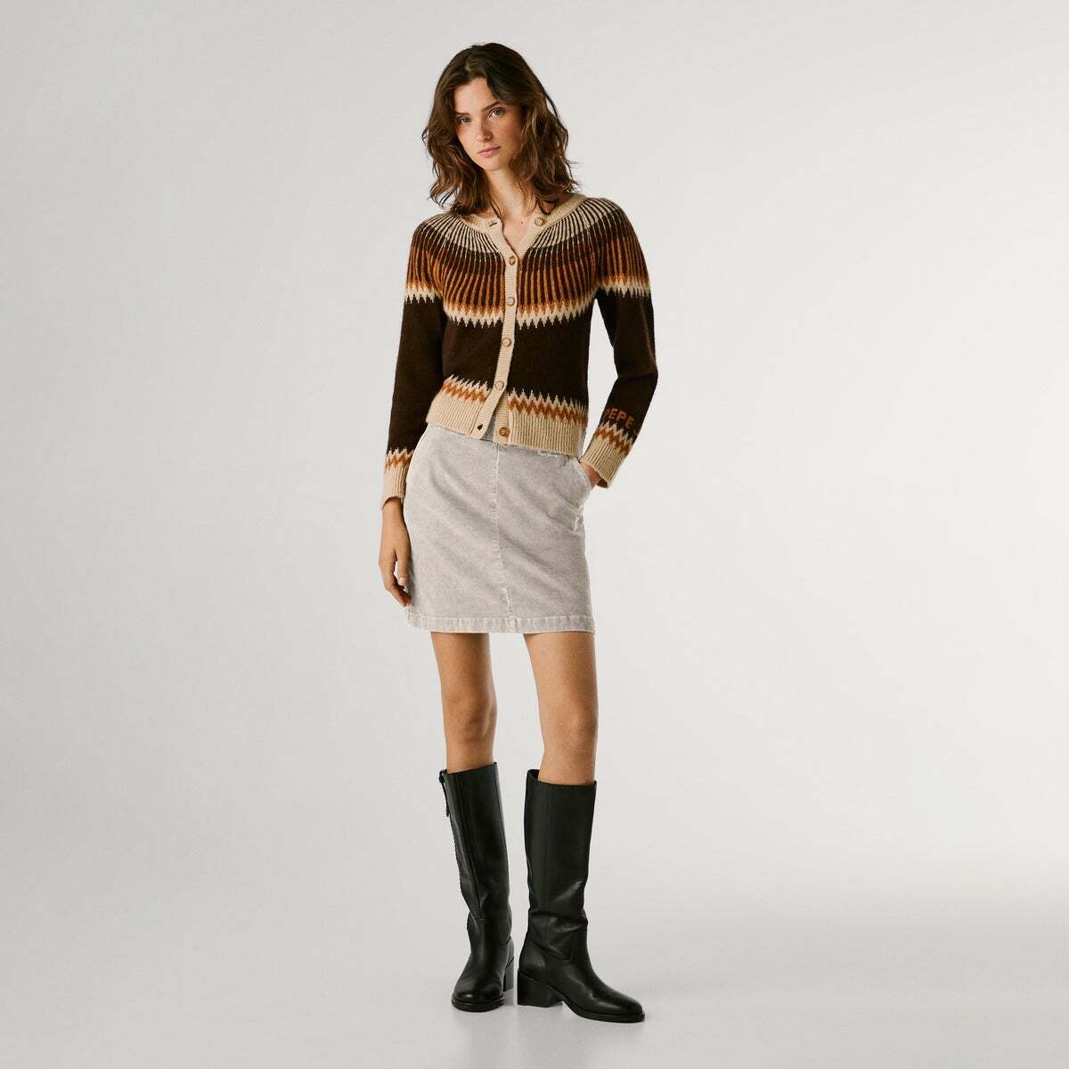 Jupe Courte En Velours Côtelé beige, PEPE JEANS