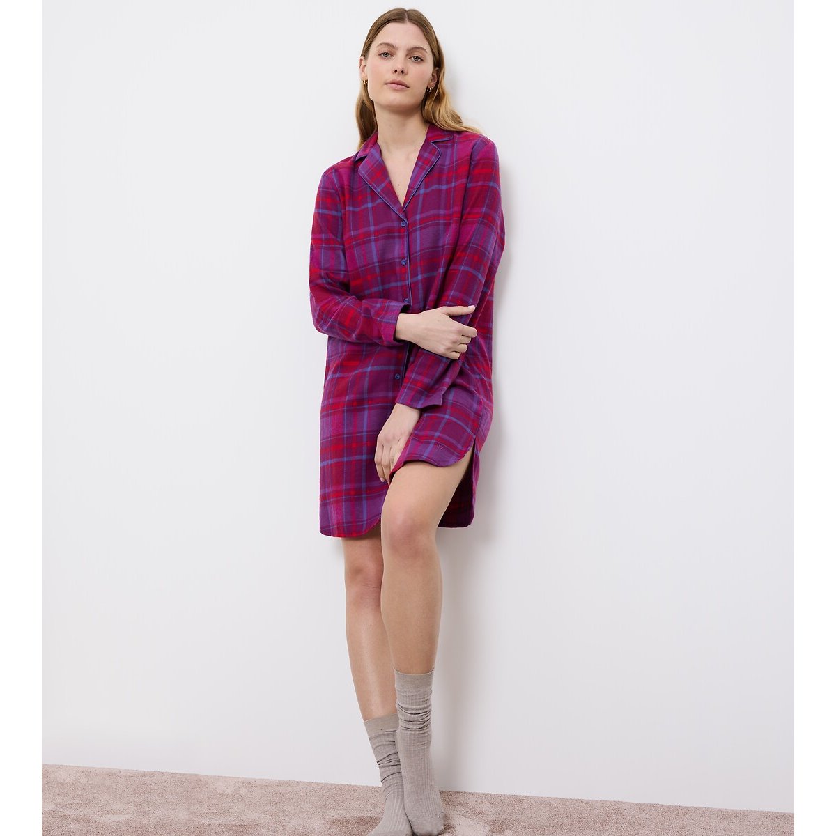 Boyfriend Nightshirt blue checked/burgundy, TRIUMPH