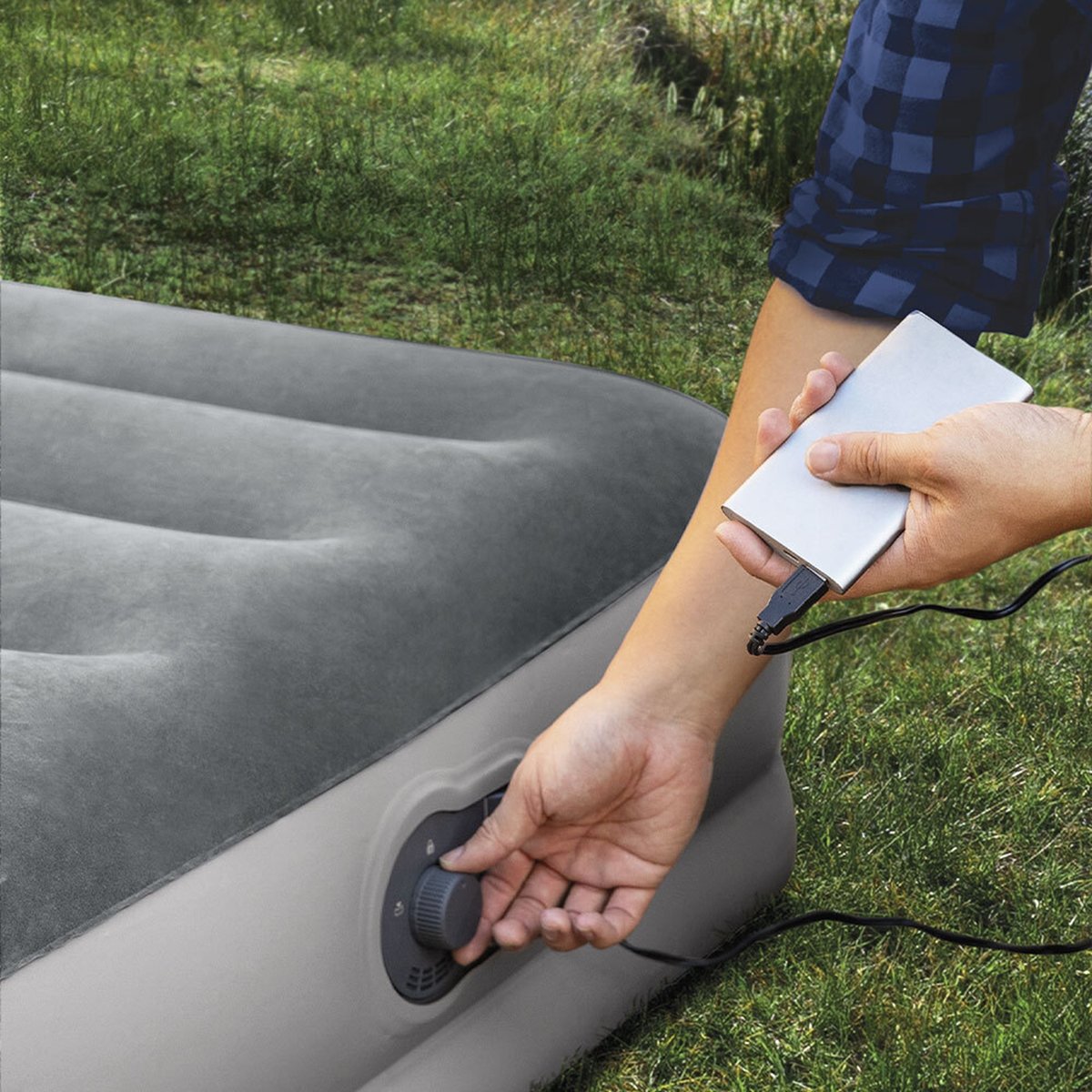 Matelas gonflable Prestige Mid Rise Flex pump 1 personne gris, INTEX